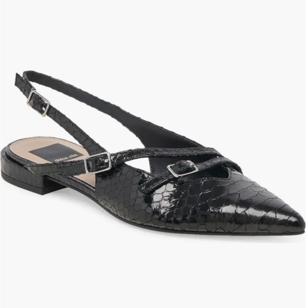 women’s Dolce Vita Black Snake Embossed Slingback Flats Palma Sz 9.5 New - Picture 2 of 11